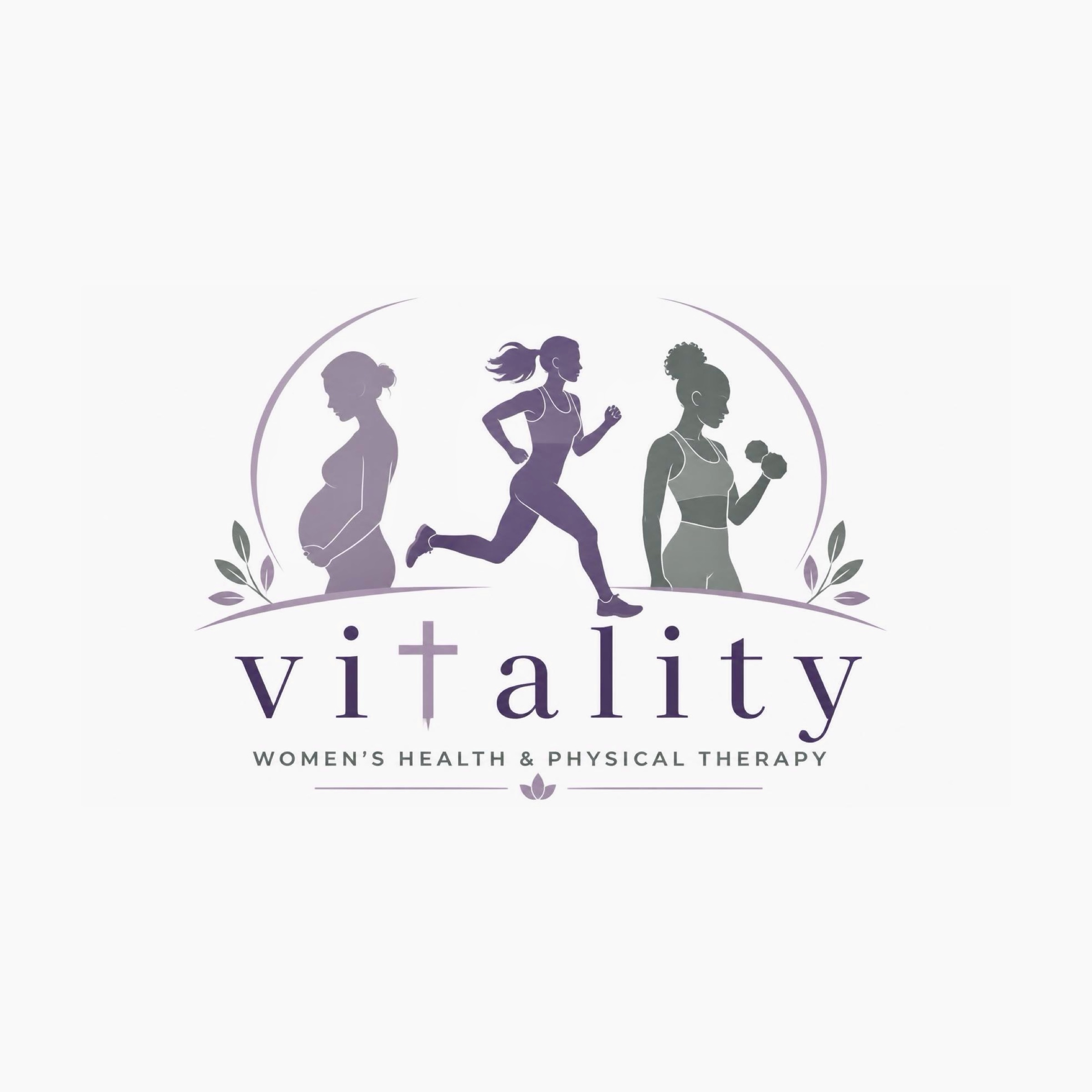 Vitality Women’s Health & Physical Therapy logo featuring pregnancy, running, and strength training